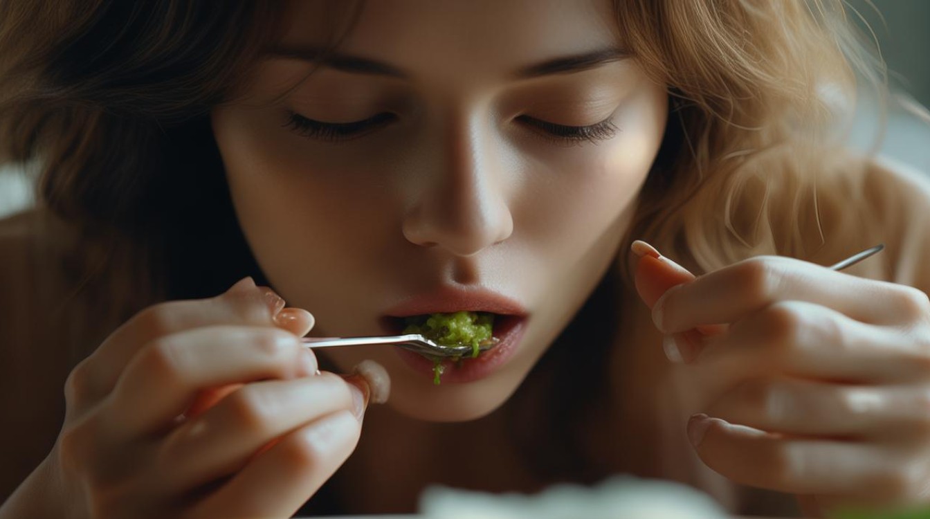 吃美女嚼碎的食物，美女吃食物的视频-图1
